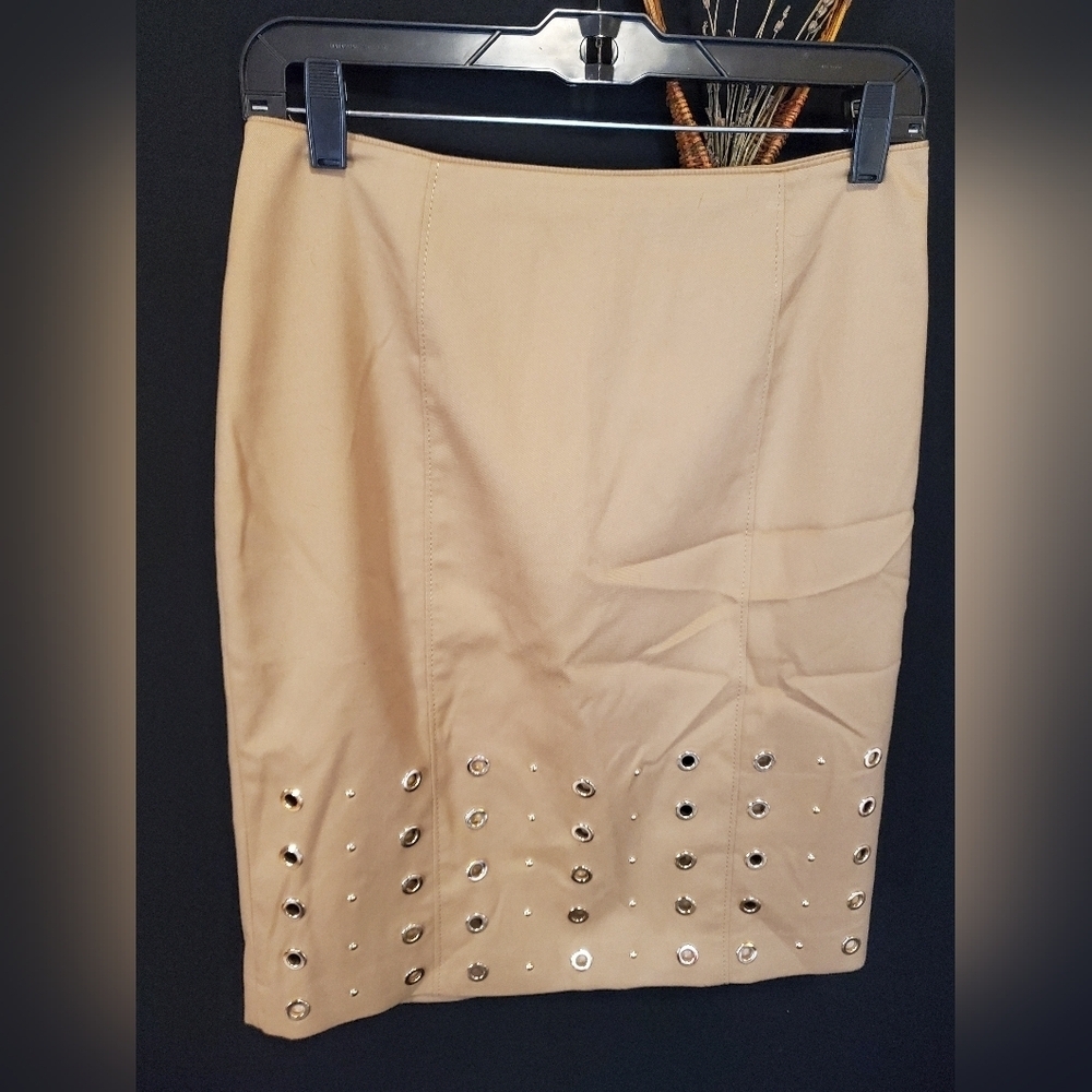 White House Black Market Tan Pencil Skirt with Silver Details